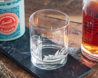 Sydney, Australia City Skyline Engraved Glasses | Hometown Pride Glassware, Whiskey Rocks Wine & Beer Barware, Travel Special Trip Gift