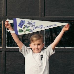 New Jersey Felt Pennant | State flag banner poster. Vintage garden state typography camp flag. Fun pennant home decor. USA Handmade