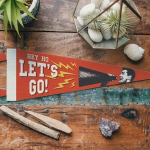 Hey Ho Lets Go Felt Pennant | Punk Rock Decor, Vintage Sports Banner, Camp Wall Accent, Classic Home Gift, Team Pride Display