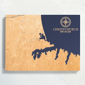 Christ Church, Neuseeland Karte | "Graviertes Holz Küstenkarte Wand Kunst Zeichen, Strand Wohnkultur nautischen Druck, einzigartiges personalisiertes Geschenk für die Familie