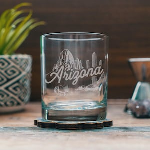 Arizona  State Engraved Glasses | Personalized landscape etched glassware for beer, whiskey, wine and cocktails. Home decor & unique gift.