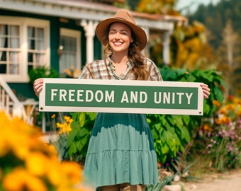 Freedom And Unity Felt Sign Banner | Vintage style Vermont State Motto Banner, Inspirational Decor, American Wall Art Gift