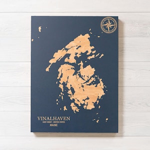 Karte von Vinalhaven, Maine | "Graviertes Holz Küsten Karte Wand Kunst Schild, Strand Haus Wohnkultur nautischen Druck, einzigartiges personalisiertes Geschenk für die Familie