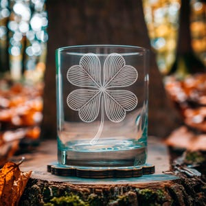Fyrklöverglas | Laseretsad lyckobar, graverad present till St. Patricks fans och glad heminredning