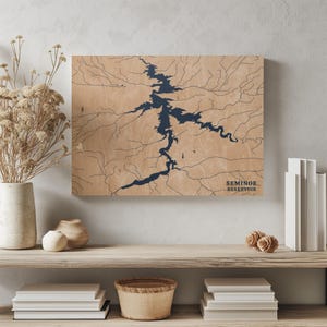 Bacino idrico Seminoe, Wyoming / Decorazione per la casa con mappa del lago personalizzata, regalo personalizzato per casa sul lago, regalo per anniversario di matrimonio, arte murale in legno incisa