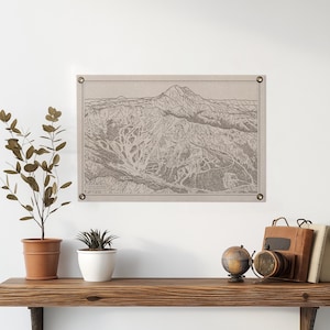 Affiche en feutre de carte des montagnes de Crystal Mountain, WA | cadeau d'art mural montagne ski snowboard vintage. Décoration d'intérieur fanion drapeau. Fait main aux États-Unis
