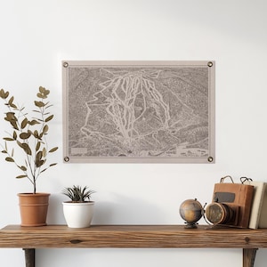 Affiche en feutre de carte des montagnes du Québec du Mont Tremblant | cadeau d'art mural montagne ski snowboard vintage. Décoration d'intérieur fanion drapeau. Fait main aux États-Unis