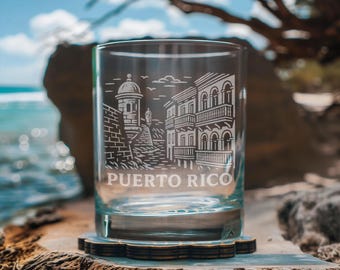 Puerto Rico Glass | Laser Etched Travel Glassware, Engraved Scenic Scene Gift for Caribbean Travelers