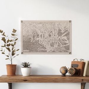Kicking Horse BC bergkaart vilten posterbanner | Vintage ski snowboard berg kunst aan de muur cadeau. Vlagwimpel als woondecoratie. Handgemaakt in de VS