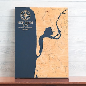 Nehalem, Oregon Karte | "Graviertes Holz Küstenkarte Wand Kunst Zeichen, Strand Wohnkultur nautischen Druck, einzigartiges personalisiertes Geschenk für die Familie