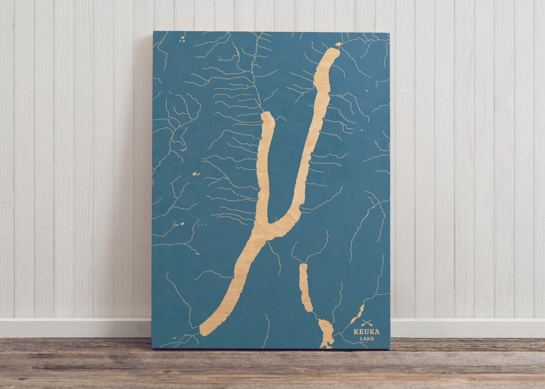 Keuka Lake, New York Engraved Map Art Cabin Print, Lake House Decor