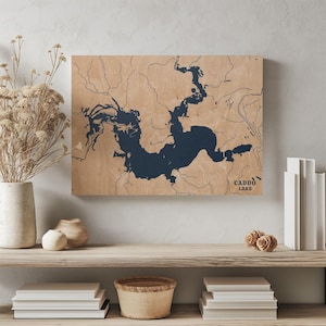 Caddo See Louisiana | Benutzerdefinierte See Karte Wohnkultur, personalisierte See Haus Geschenk, Jahrestag Hochzeitslager Geschenk, gravierte Holz Wandkunst