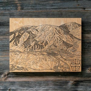 Kaart skiroute Sun Valley Idaho | Gegraveerde houten muurkunst, decor wintersportcabine, poster snowboard bergpad, gepersonaliseerd familiecadeau