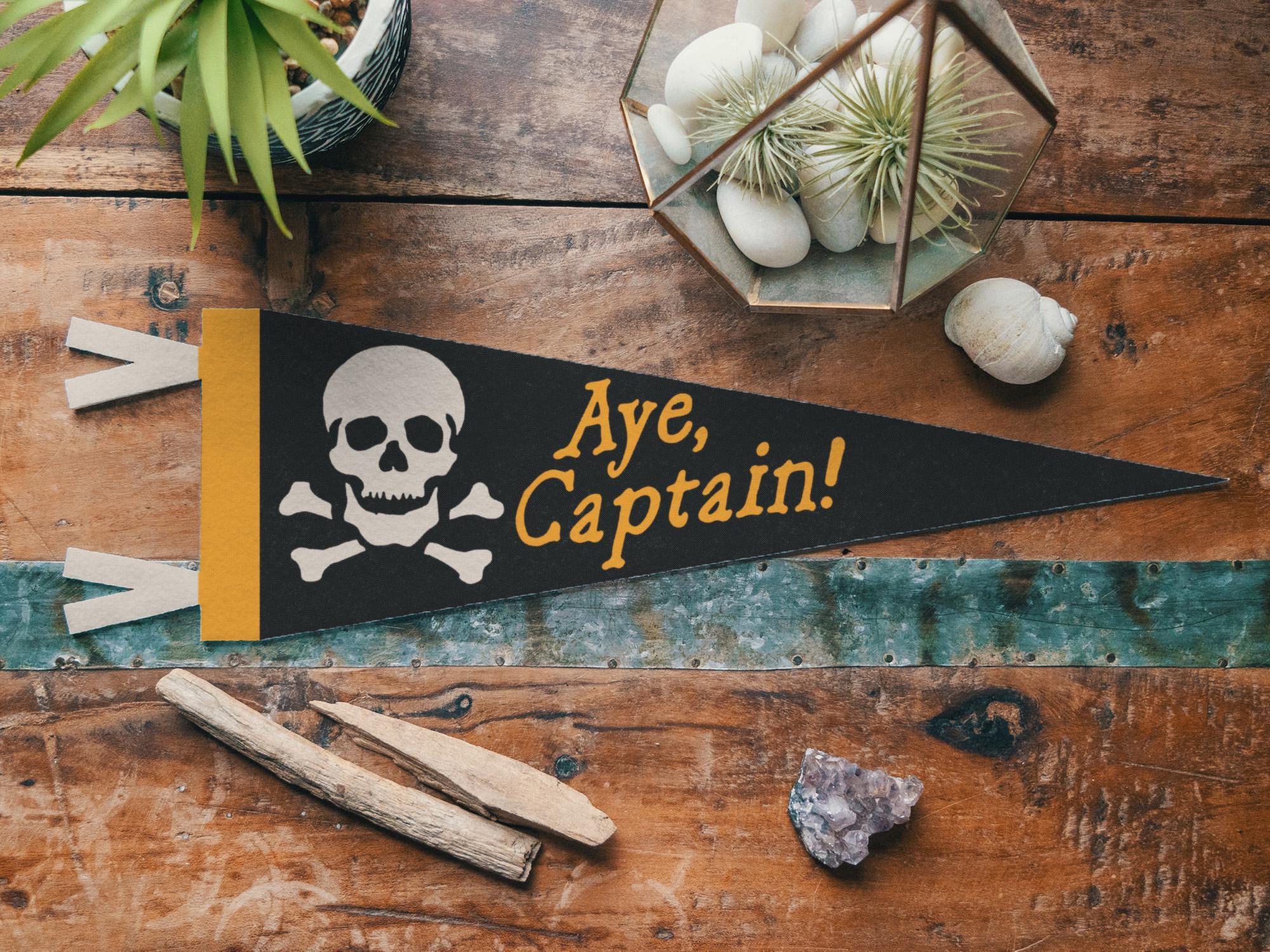 Aye Captain Felt Pennant | Vintage Pirate Skull & Crossbones