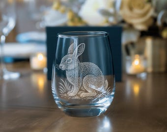 Bunny Rabbit Glass | Laser Etched Woodland Animal Glass, Engraved