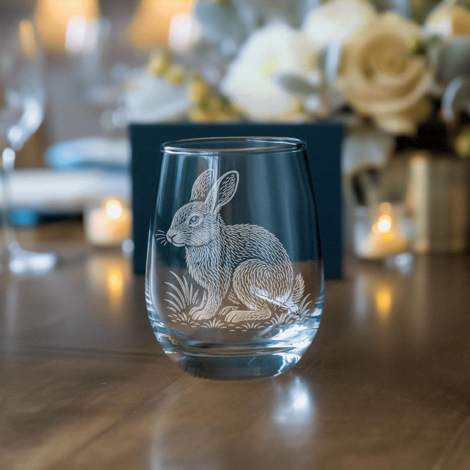 Bunny Rabbit Glass | Laser Etched Woodland Animal Glass, Engraved