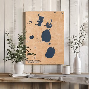 Minneapolis Seenkette Minnesota | Benutzerdefinierte See Karte Wohnkultur, personalisierte See Haus Geschenk, Hochzeitslager Geschenk, gravierte Holz Wandkunst