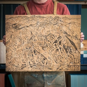 Snowbird Utah Ski Track Karte | Gravierte Holzwandkunst, Wintersport-Kabinendekor, Snowboard-Bergspur, personalisiertes Geschenk für die Familie