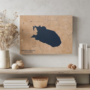 Round Valley Reservoir New Jersey | Aangepaste huisdecoratie meerkaart, gepersonaliseerd meerhuiscadeau, kampverjaardagscadeau, gegraveerde houten muurkunst