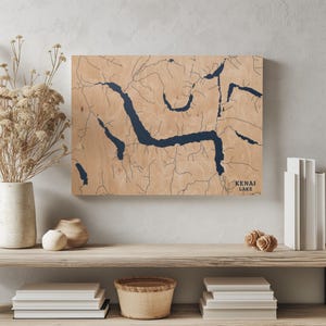 Kenai Lake Alaska / Decorazione per la casa con mappa personalizzata del lago, regalo personalizzato per casa sul lago, regalo per anniversario di matrimonio in campeggio, arte murale in legno incisa