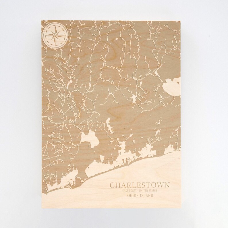 Charlestown Rhode Island Map Engraved Wood Coastal Art Etsy