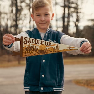 Saddle Up Felt Pennant | Western Wall Decor, Cowgirl Cowboy Banner, Rustic Kids Room Sign, Handmade Western Art, Fun Country Gift Idea Mini Pennant