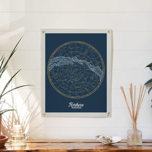 Carte des étoiles de l'hémisphère nord en feutre impression bannière | Carte du ciel boréale, impression constellation vintage, art mural céleste, décoration astronomie.