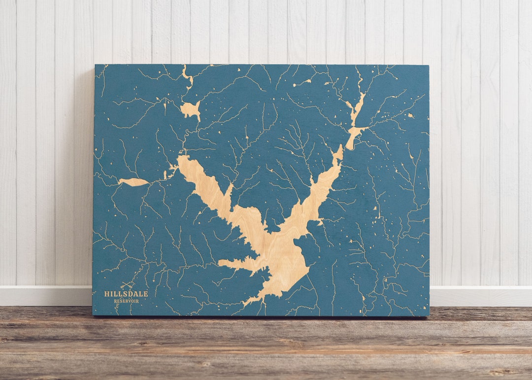 Hillsdale Reservoir, Kansas Engraved Map Art Cabin Print, Lake House