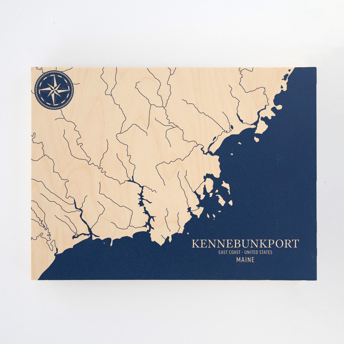 Kennebunkport ME Coast Chart Engraved Wood Wall Art Etsy