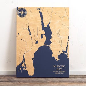 Niantic, USA Karte | "Graviertes Holz Küsten Wand Kunst Zeichen, Strand Haus Wohnkultur nautischen Druck, einzigartiges personalisiertes Geschenk für die Familie