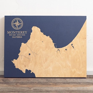 Monterey, Kalifornien Karte | "Graviertes Holz Küsten Wand Kunst Zeichen, Strand Haus Wohnkultur nautischen Druck, einzigartiges personalisiertes Geschenk für die Familie