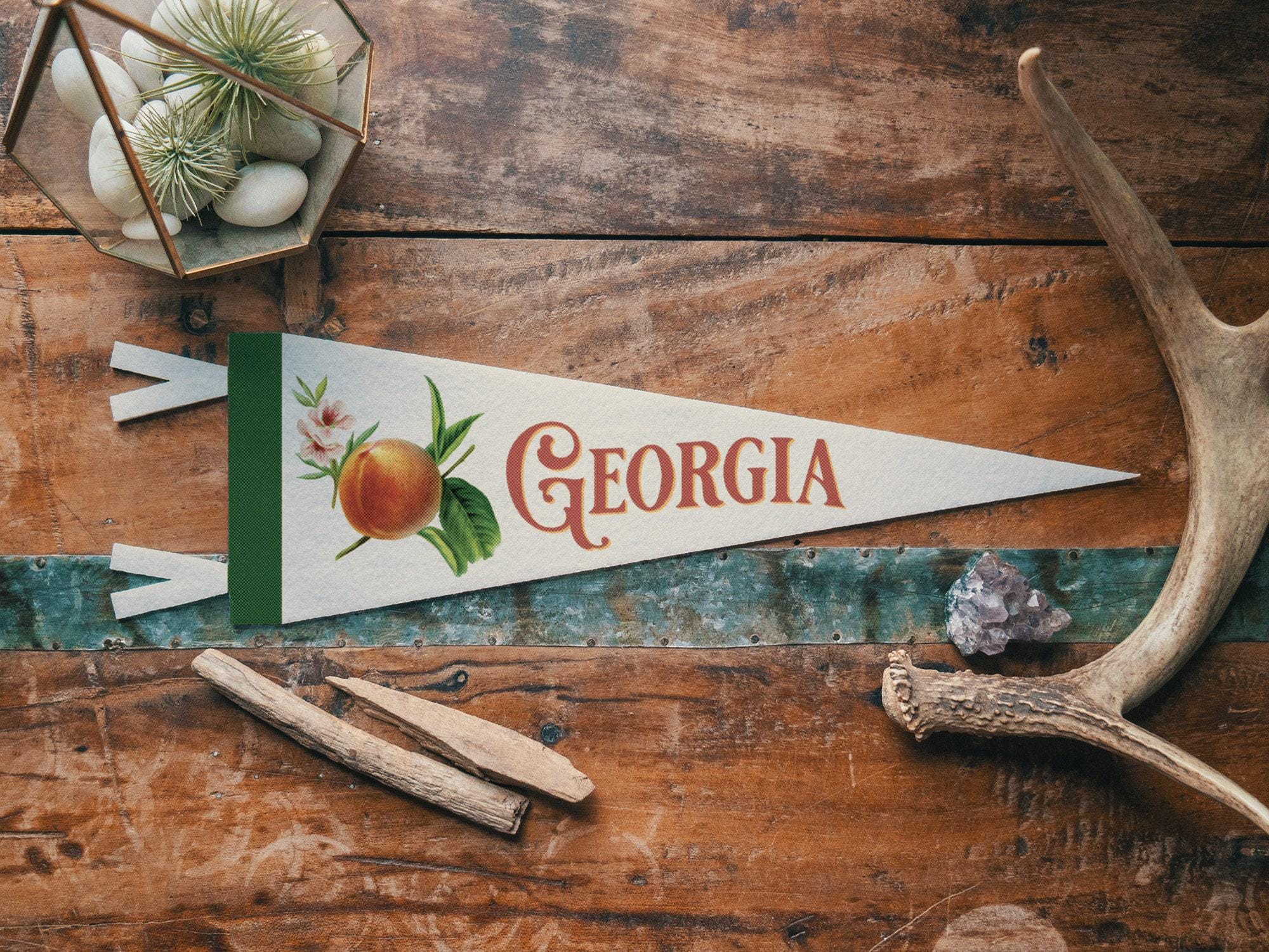 Georgia Felt Pennant | Peach State banner poster. Vintage typography camp flag pennant home decor. USA Handmade