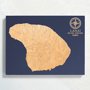 Lanai, Hawaii Karte | "Graviertes Holz Küsten Wand Kunst Zeichen, Strand Haus Wohnkultur nautisches Leben Druck, einzigartiges personalisiertes Familien Geschenk."