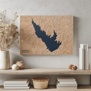 Cheney Stausee Kansas | Benutzerdefinierte See Karte Wohnkultur, personalisierte See Haus Geschenk, Jahrestag Hochzeitslager Geschenk, gravierte Holz Wandkunst