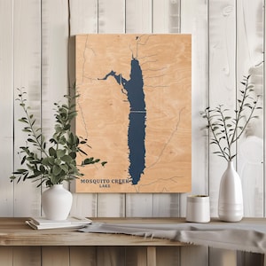 Mosquito Creek Lake Ohio / Decorazione per la casa con mappa personalizzata del lago, regalo personalizzato per casa sul lago, regalo per campeggio di nozze per anniversario, arte murale in legno incisa
