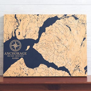 Anchorage, Alaska Karte | "Graviertes Holz Küsten Kunst Schild, ""Strandhaus"" Dekor Wandbehang, nautisches Leben Druck, einzigartiges personalisiertes Geschenk für die Familie."