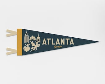 Banderín de fieltro de Atlanta, Georgia. Bandera vintage con tipografía de orgullo de ciudad y estado, decoración para el hogar. Regalo de viaje para EE. UU.
