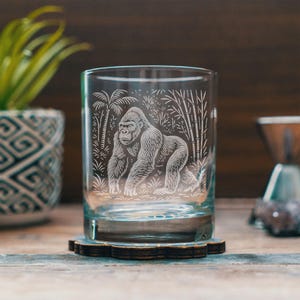 Gorilla Glasses | Laser Etched Wildlife Barware, Engraved Gift for Animal Lovers & Jungle Home Decor