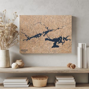 Greers Lake Arkansas / Decorazione per la casa con mappa personalizzata del lago, regalo personalizzato per casa sul lago, regalo per anniversario di matrimonio in campeggio, arte murale in legno incisa