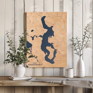 See Washington Washington | Benutzerdefinierte See Karte Wohnkultur, personalisierte See Haus Geschenk, Jahrestag Hochzeitslager Geschenk, gravierte Holz Wandkunst