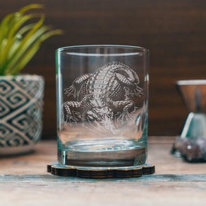 Crocodile Glasses | Personalized Reptile Whiskey, Wine & Beer Etched Glassware Gift, Exotic Wildlife Themed Drinkware, Safari Theme Decor