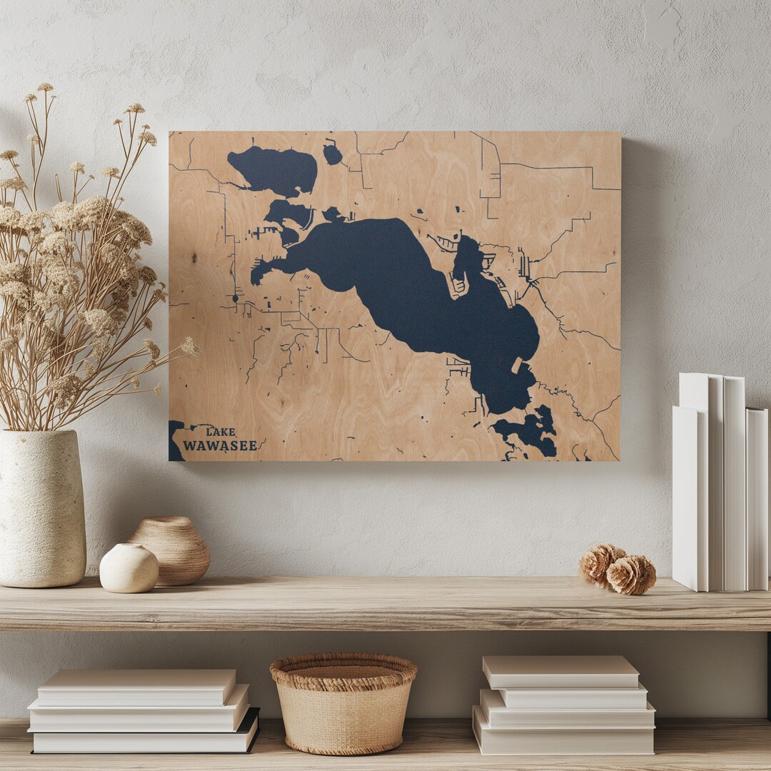 Lake Wawasee Indiana Custom Lake Map Home Decor, Personalized Lake