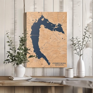 Pymatuning Stausee Pennsylvania | Benutzerdefinierte See Karte Wohnkultur, personalisierte Lake House Geschenk, Jubiläum Camp Geschenk, gravierte Holz Wandkunst