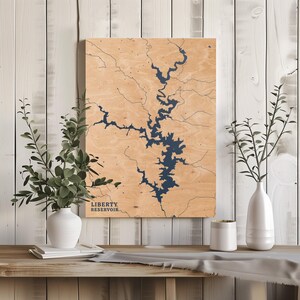 Liberty Stausee Maryland | Benutzerdefinierte See Karte Wohnkultur, personalisierte See Haus Geschenk, Jahrestag Hochzeitslager Geschenk, gravierte Holz Wandkunst