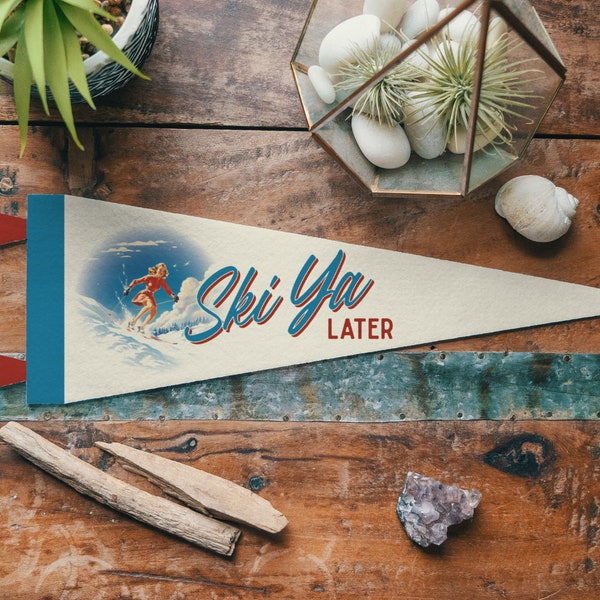 Ski Ya Later Felt Pennant | Vintage Ski Decor. Funny gift for skier and snowboarder. Classic typography.  Mud Room Sign. Cabin Home Decor.