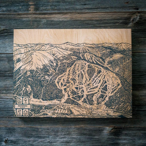 Keystone Colorado Ski Trail Map | Engraved Wood Wall Art, Winter Sport Cabin Decor, Snowboard Mountain Trail Poster, Personal Family Gift