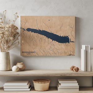 McConaughy Lake Nebraska / Decorazione per la casa con mappa personalizzata del lago, regalo personalizzato per casa sul lago, regalo per anniversario di matrimonio in campeggio, arte murale in legno incisa