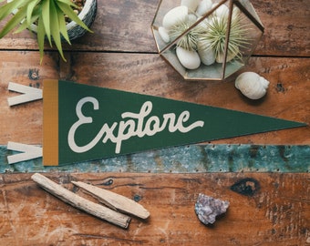 Explore Felt Pennant | Vintage Explorers art for kids room, Camping theme Room Decor, Outdoorsy Gift for friend, Forest Nursery Wall Art