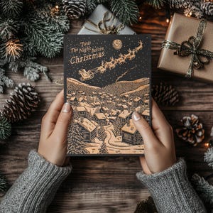 Mini Twas The Night Before Christmas Engraved Wood Panel | Cute Christmas Block Print Art, Santa Illustration Print, Holiday Home Decor Gift