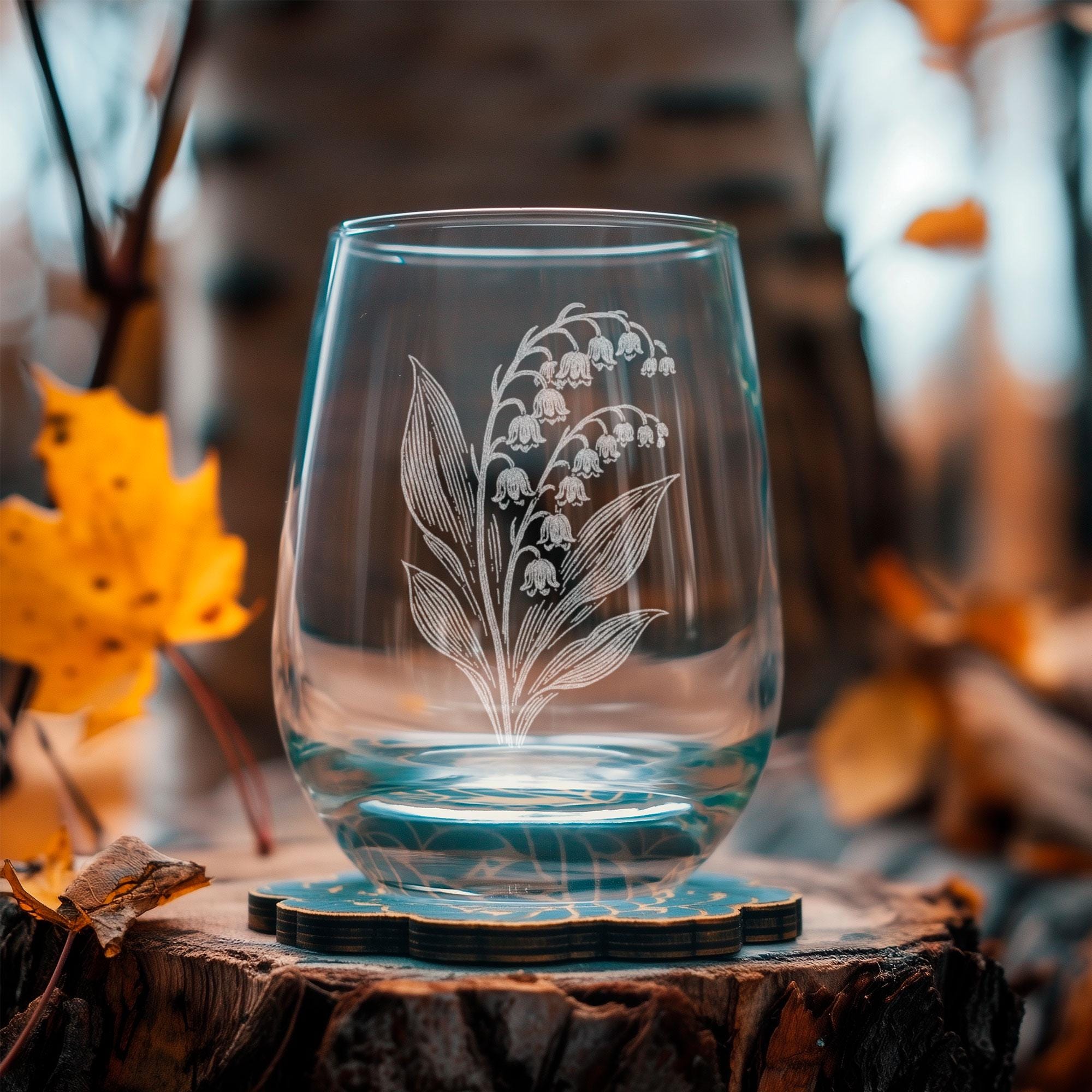 Lily of the Valley Glasses | Laser Etched Floral Barware, Engraved
